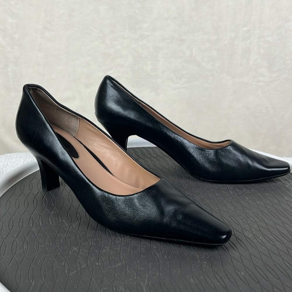 Liz Claiborne FLEX Square Toe Pump/Heel Black Leather Womens Size 10M